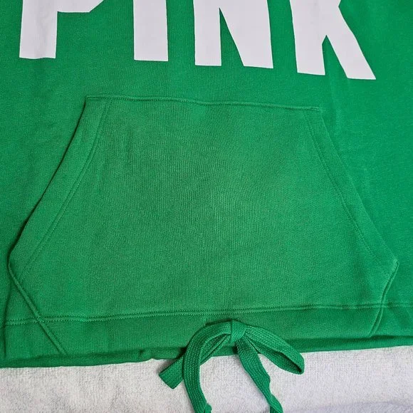 Victoria’s Secret PINK fleece cropped cinched campus hoodie size Medium  Green - Picture 5 of 12